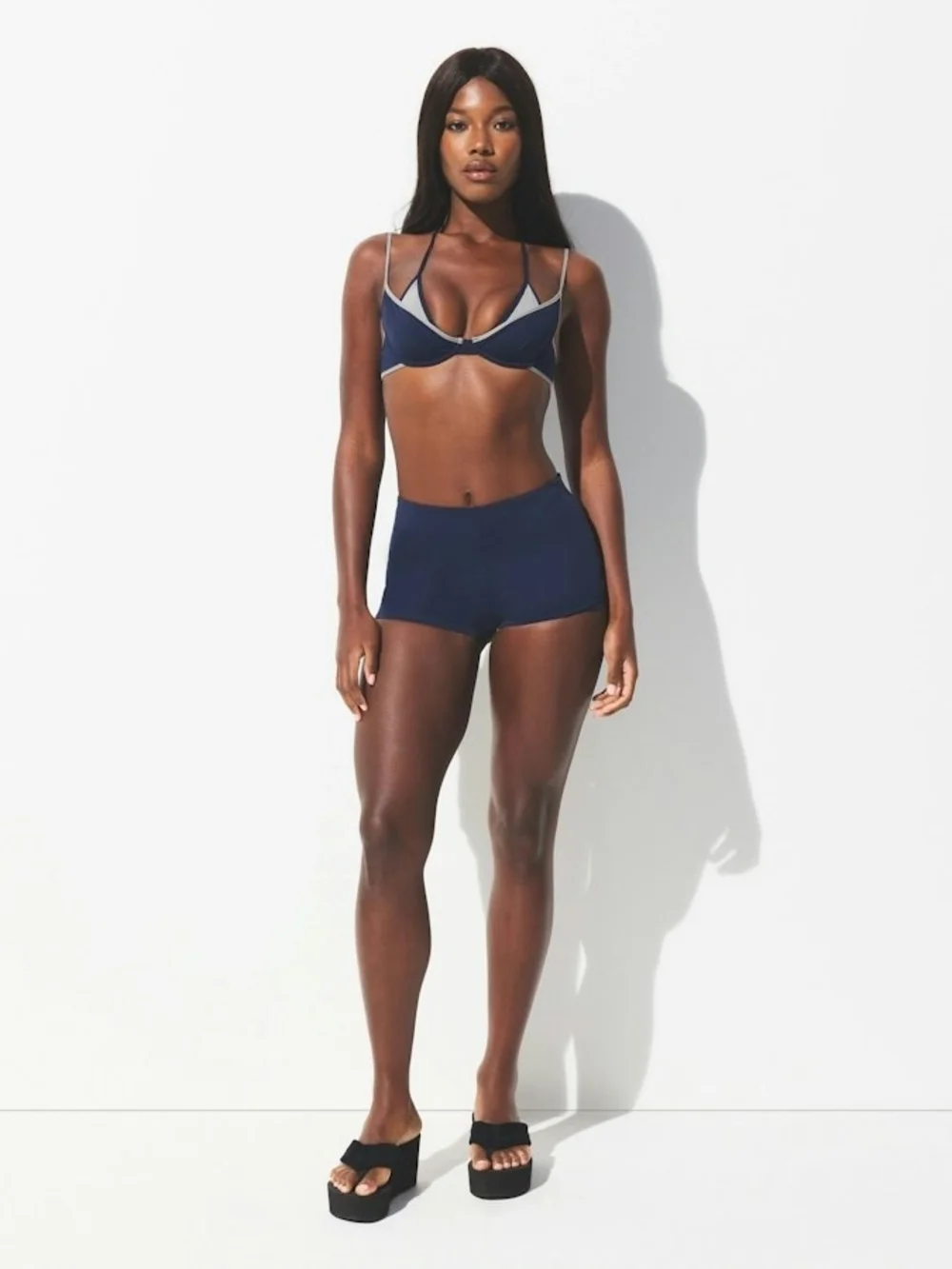 NWT SKIMS Signature Swim Short Boyshorts Navy Blue Small